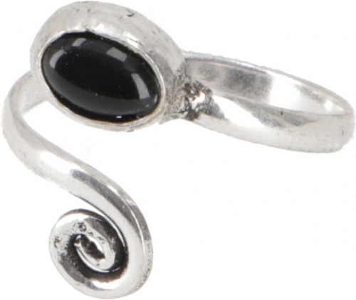 Brass toe ring, Goa foot jewellery, Indian toe ring - silver/onyx - 0,4 cm Ø1,5 cm