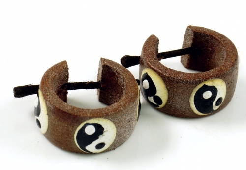 Wooden Creole, Ethno Wooden Earring - Ying Yang Ø1,5 cm