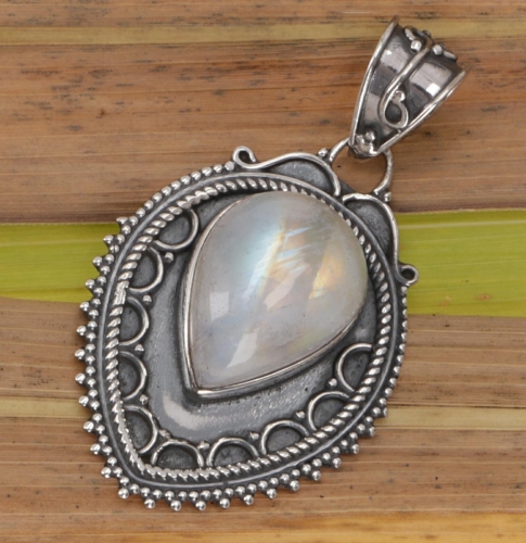 Boho silver pendant, indian chain pendant, pendant - moonstone - 3,5x2 cm