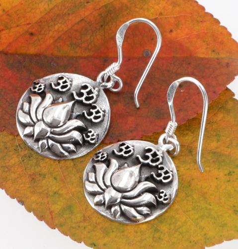 Ethno silver earrings `Lotus` - Model 3 - 2,5 cm Ø2 cm