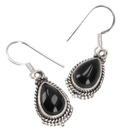 Drop shaped indian silver earrings, boho earrings - onyx - 2,5x1 cm