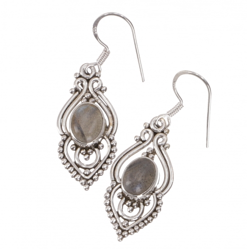 Boho silver earring, indian silver tube rings - labradorite - 3,5x1,5x0,7 cm 