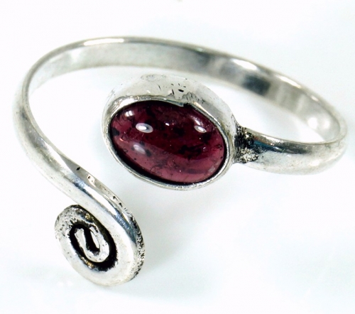 Brass toe ring, Goa foot jewellery, Indian toe ring - silver/garnet - 0,4 cm Ø1,5 cm