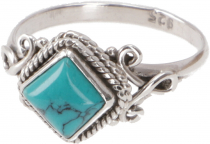 Boho silver ring, filigree gemstone ring with rectangular stone -..