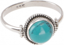 Boho silver ring, filigree gemstone ring with round stone - turqu..