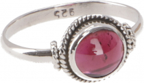 Boho silver ring, filigree gemstone ring with round stone - garne..