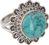 Boho silver ring, large floral silver ring - turquoise