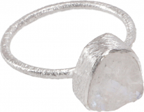 Frosted silver ring with natural semi-precious stone - moonstone