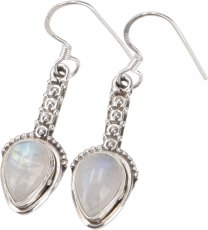 Ornate Boho Silver Earrings, Indian Gemstone Earrings - Moonstone
