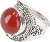 Boho silver ring, large floral silver ring - carnelian