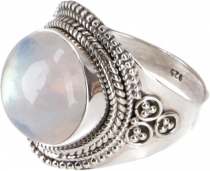 Boho silver ring, large floral silver ring - moonstone