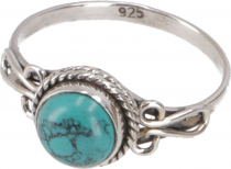 Boho silver ring, filigree indian gemstone ring - turquoise