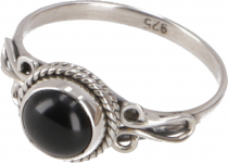 Boho silver ring, filigree indian gemstone ring - Onyx