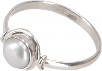 Boho silver ring, filigree gemstone ring - pearl