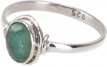 Boho silver ring, filigree gemstone ring - emerald