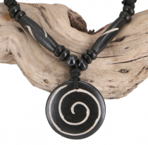 Ethno Amulet, Tibet Halskette, Tibetschmuck - Spirale schwarz/wei..