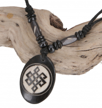 Ethno Amulet, Tibet Halskette, Tibetschmuck - Endlosknoten weiß