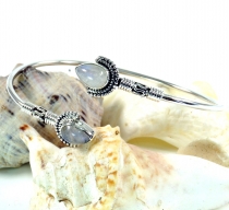 Silver boho bangle, real silver bangle with semi-precious stone -..