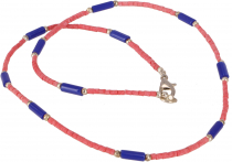 Dainty necklace with semi-precious stones - coral/lapis lazulite