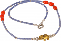 Zierliche Halskette mit Halbedelsteinen - Lapislazulit/Koralle