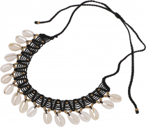 Ethno necklace, tribal goa shell necklace - black