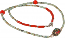 Zierliche Halskette mit Halbedelsteinen - Türkis/Koralle