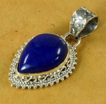 Ethno silver pendant, indian boho chain pendant - lapis lazuli