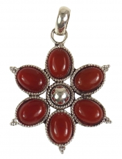 Ethno flowers silver pendant, indian boho chain pendant - carneli..