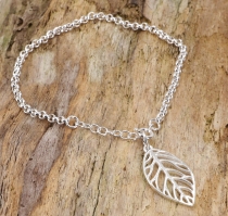 Silver bracelet, Boho bracelet - leaf