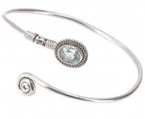 Silver boho bangle, real silver bangle with semi-precious stone -..