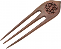 Ethno wood hair clip, boho hair pin, hair fork - flower of life