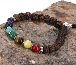 7 Chakran Mala bracelet, hand mala with semi-precious stones - Lotus seed Buddha bracelet Ø7 cm