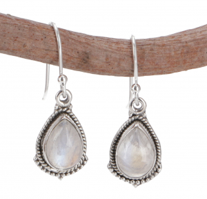 Drop shaped indian silver earrings, boho earrings - moonstone - 2,5x1 cm