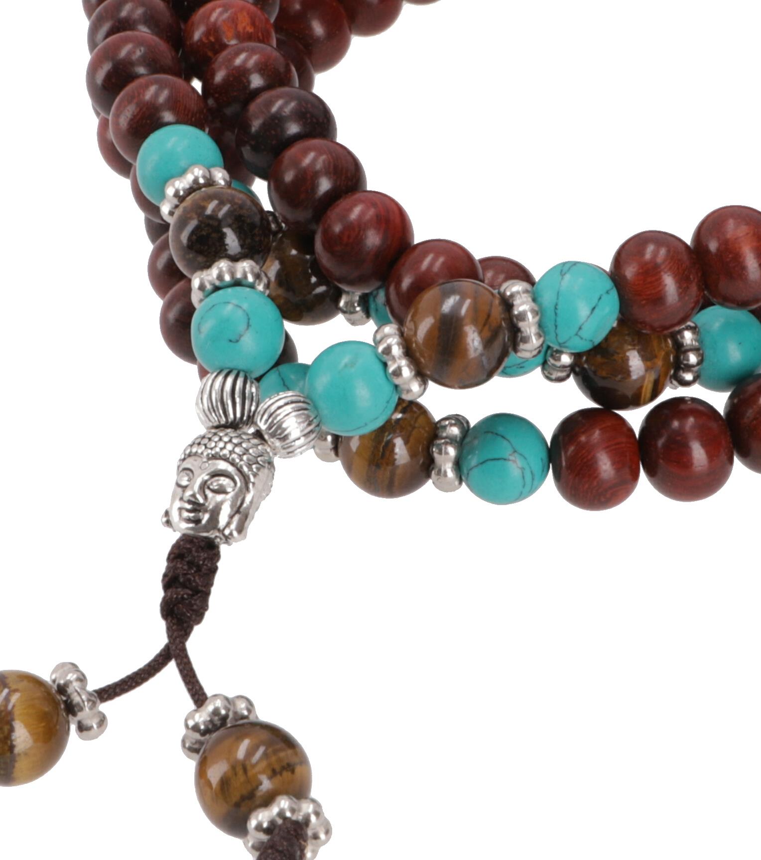 Kette Buddhistische Mala Gebetskette Halskette Rosenholz Herz Türkis Perlen 