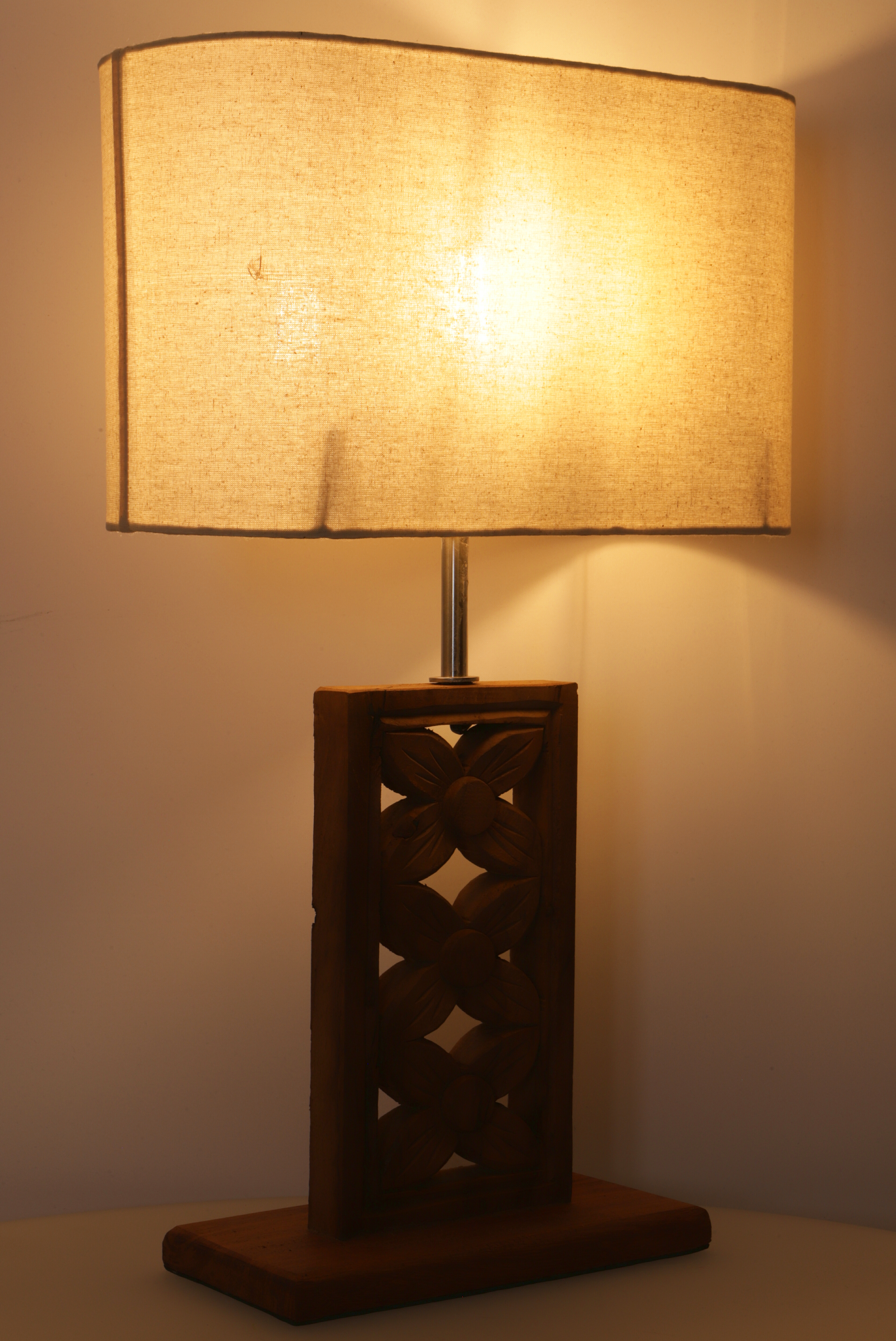 Table Lamp With Balinese, Carved Two Tone Brown Table Lamp